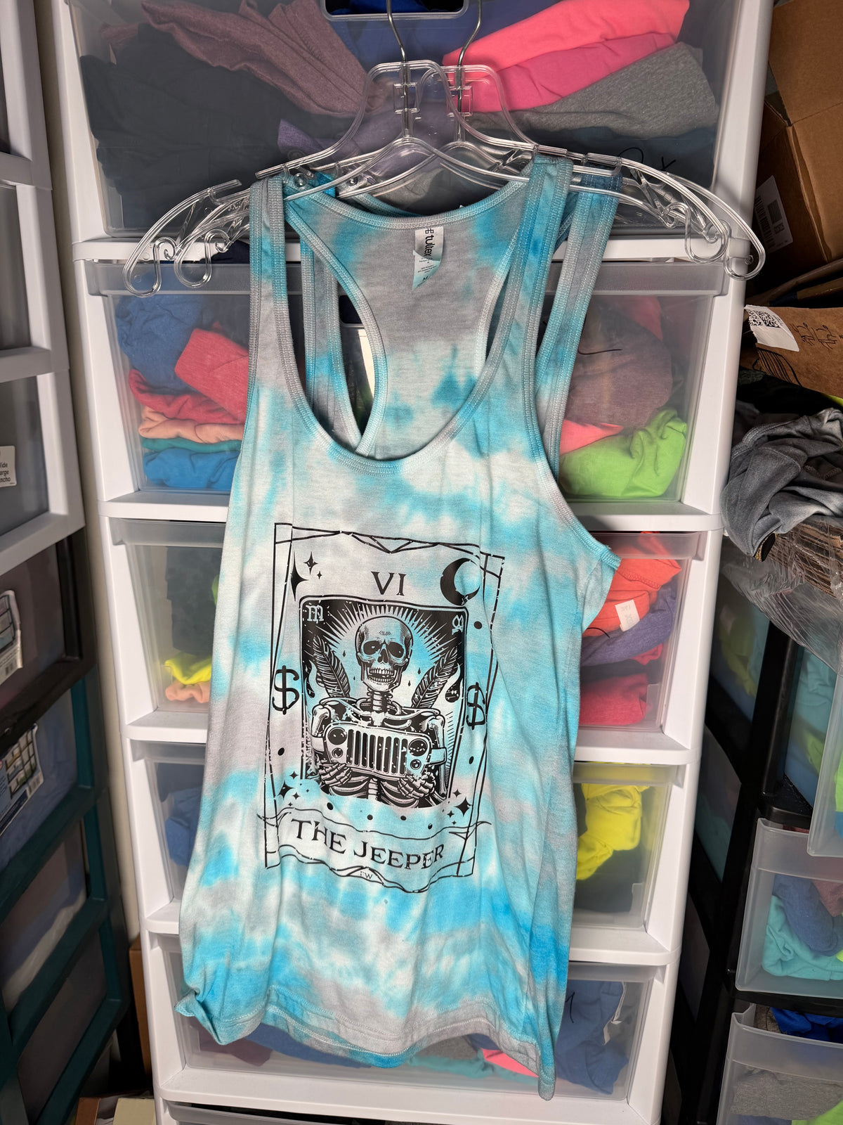 graphic tank top product shot — The Jeeper tank tie dye