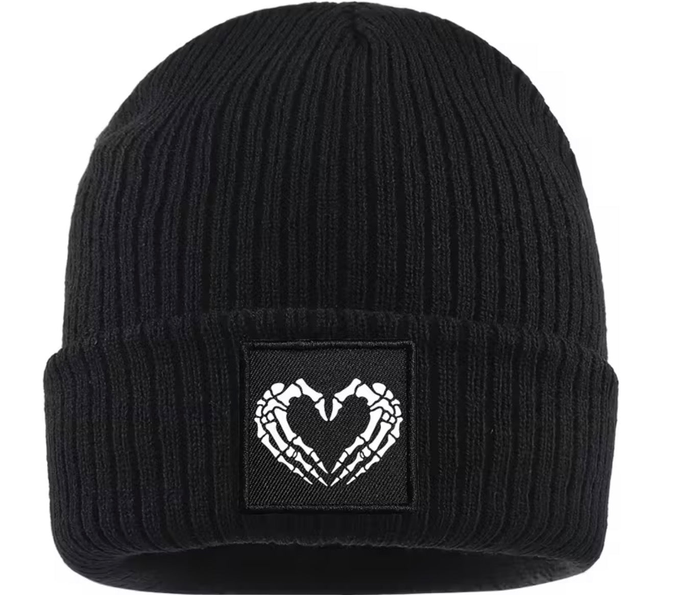 Skeleton hand heart beanie