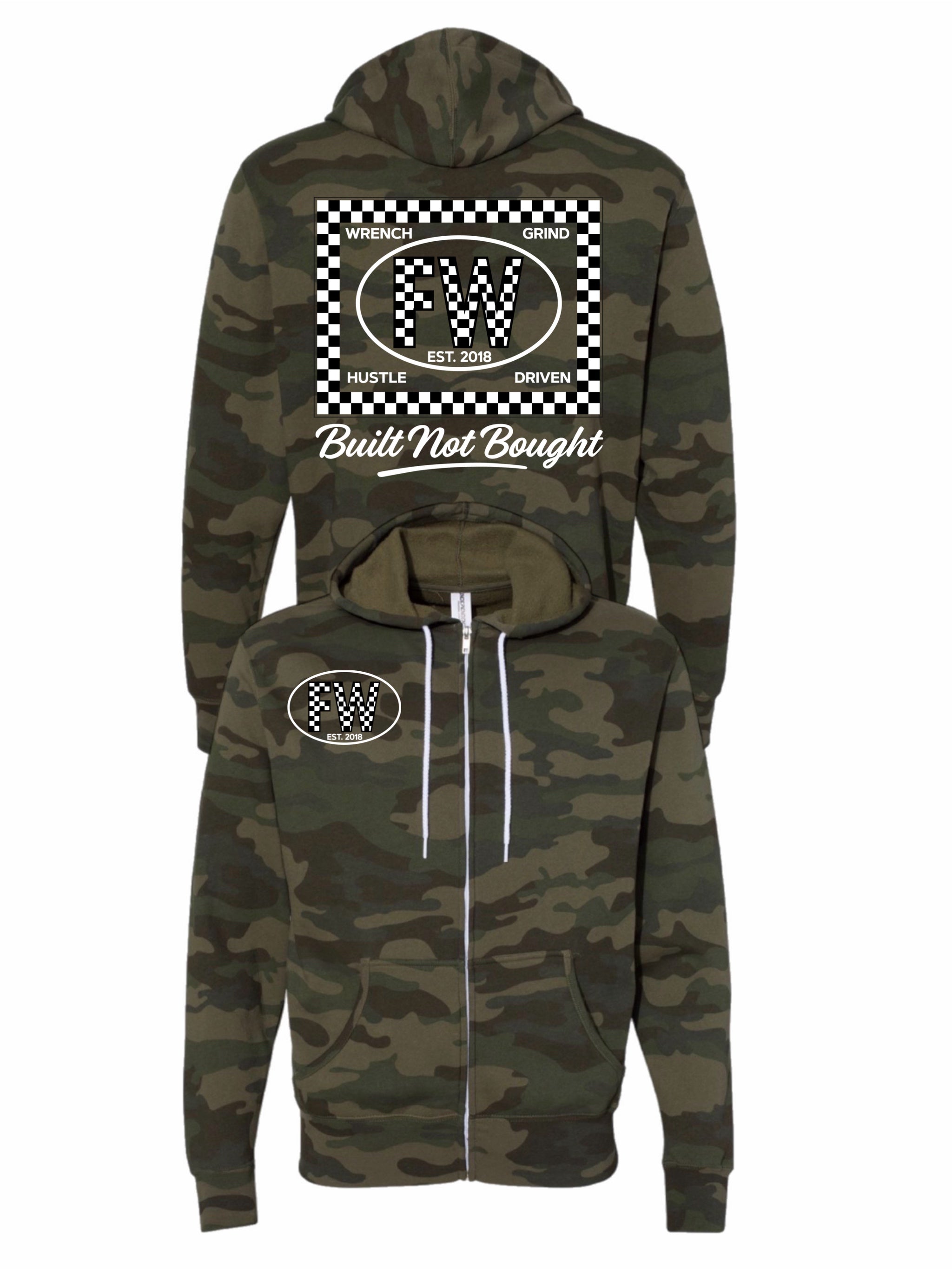FW Checker Design Zip up Camo hoodie
