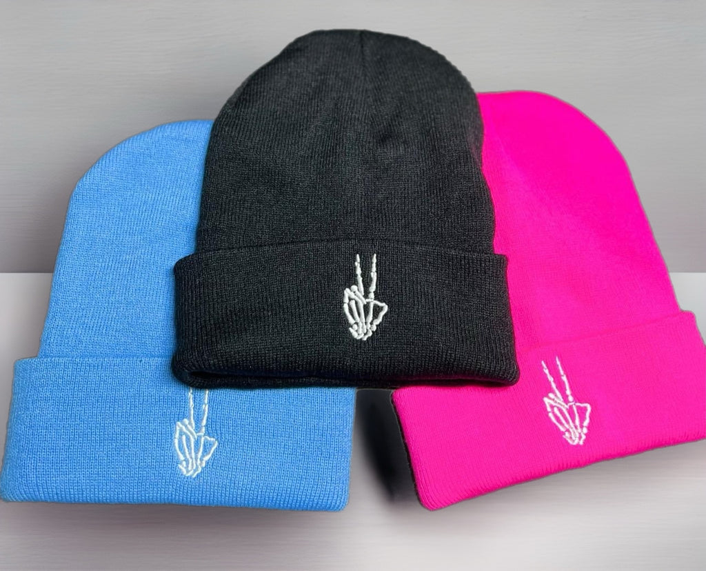 Peace and skellys beanie