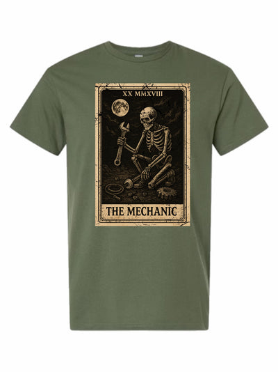 4x4 graphic tee front — The mechanic tarot card shirt