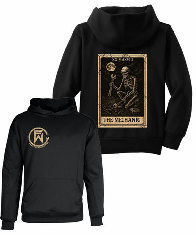 4x4 graphic hoodie product shot — The mechanic tarot card hoodie