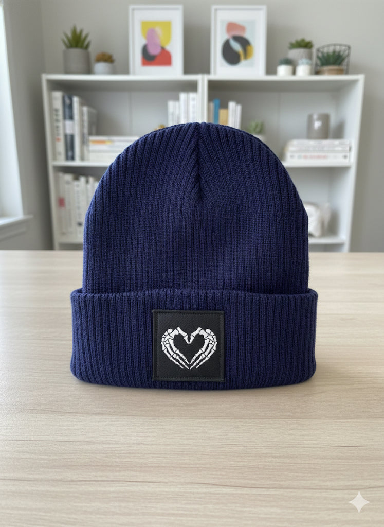 Skeleton hand heart beanie