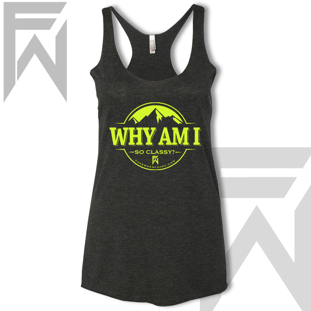 black yellow top view 5 — Why Am I So Classy - Racerback Tank