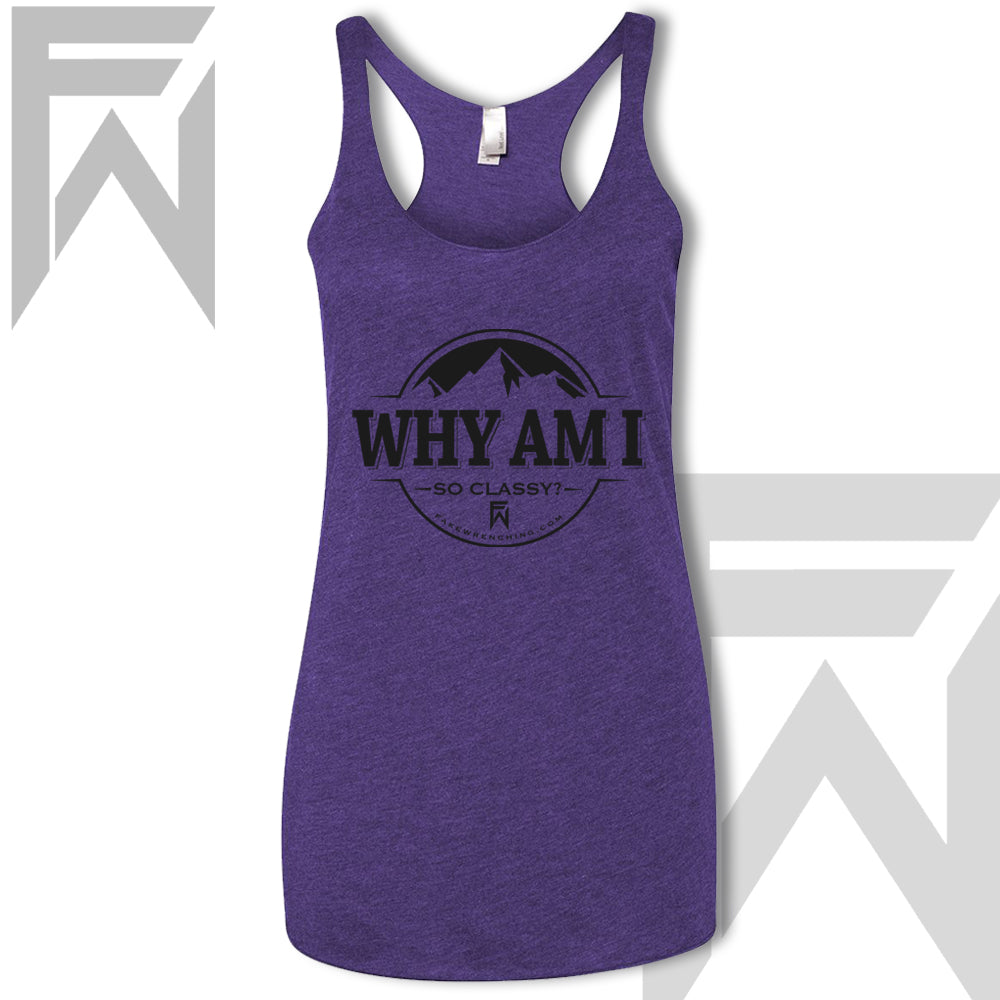 black purple top view 8 — Why Am I So Classy - Racerback Tank