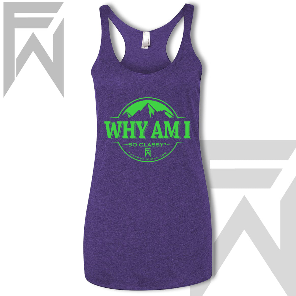 purple green top view 11 — Why Am I So Classy - Racerback Tank