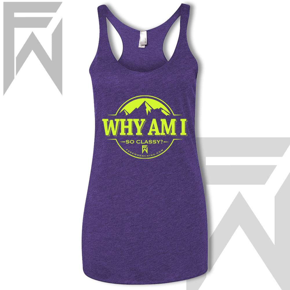 purple yellow top view 10 — Why Am I So Classy - Racerback Tank