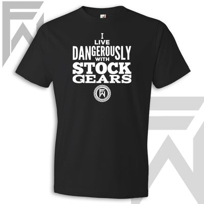 black white off-road graphic tee front — I live dangerously with stock Gears Unisex Shirt