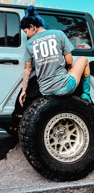 off-road graphic tee front — 4 doors for more whores unisex shirt