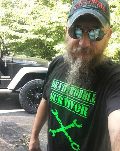 off-road graphic tee front — Death Wobble Survivor Black Shirt