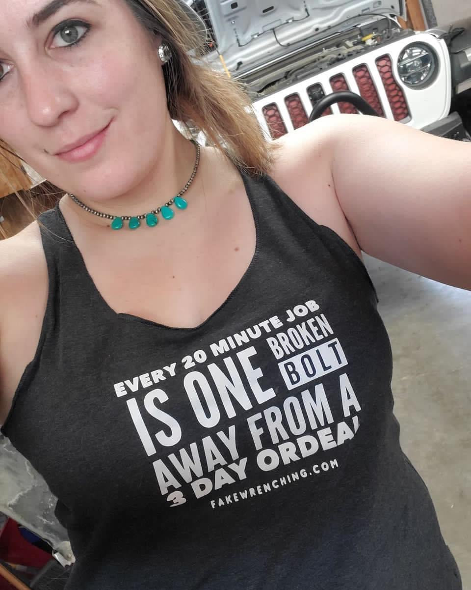 graphic tank top front — Broken Bolt Racerback Tank